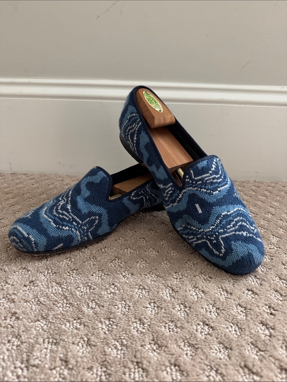Stubbs & Wootton Blue Patterned Knit Loafers